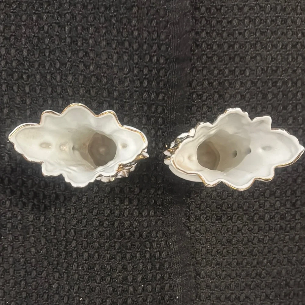 Vintage Victorian Style White Porcelain Vases with Gold Trim